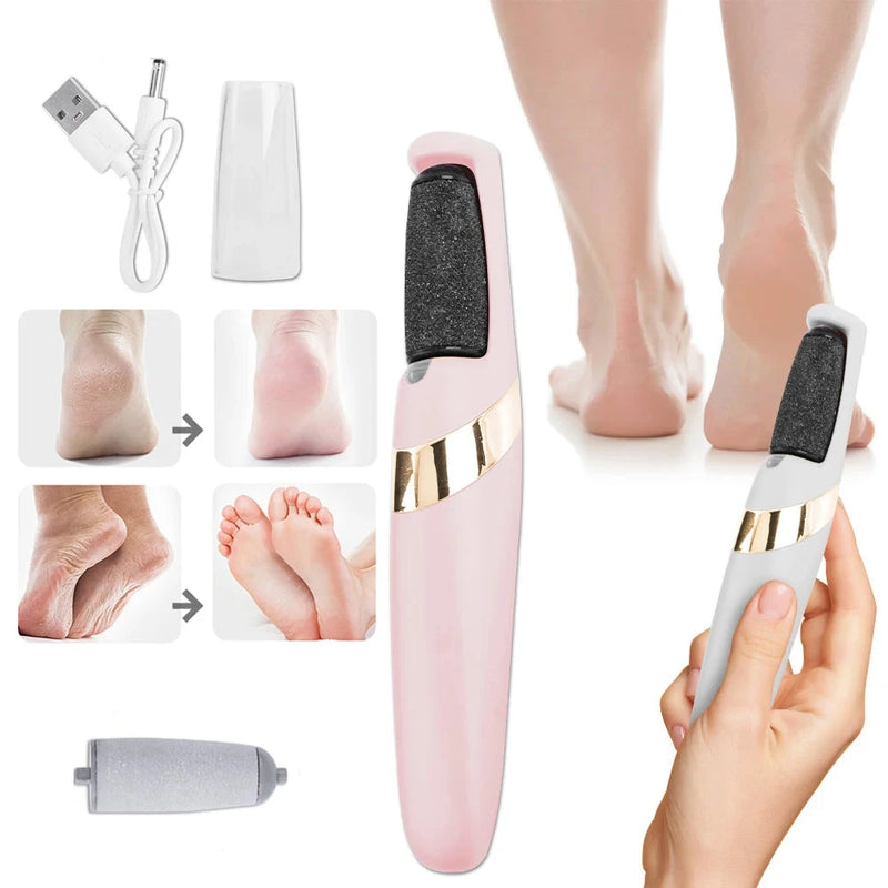 Esfoleador elétrico USB para pés rachados, pele morta, removedor de calos, ferramentas de pedicure, cuidados com os pés. Resultado incrível em 10 minutos, praticidade e eficiência no manuseio, sem cansaço e desorganização.